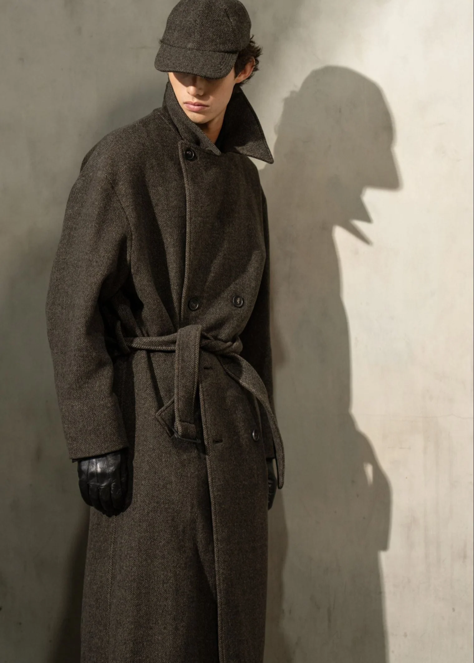 HERRINGBONE BELTED TOPCOAT - Men